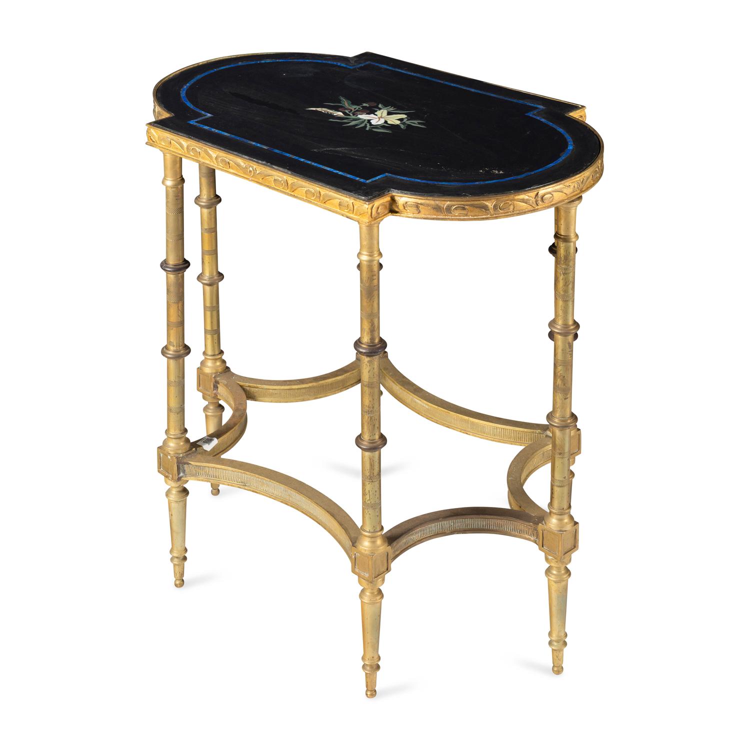 A Pair of Neoclassical Style Gilt Bronze and Pietra Dura Occasional Tables