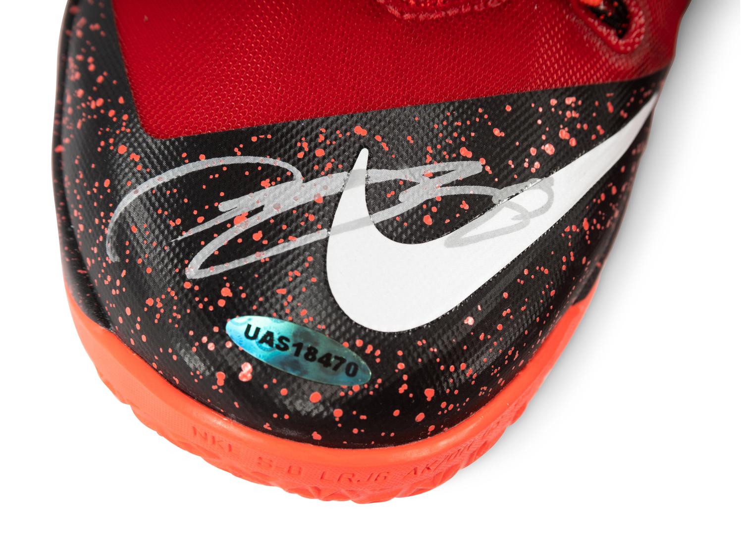 A Pair of 2014 LeBron James Signed Autograph Game Issued Nike Zoom Soldier VIII Shoes (Upper Deck Authenticated),