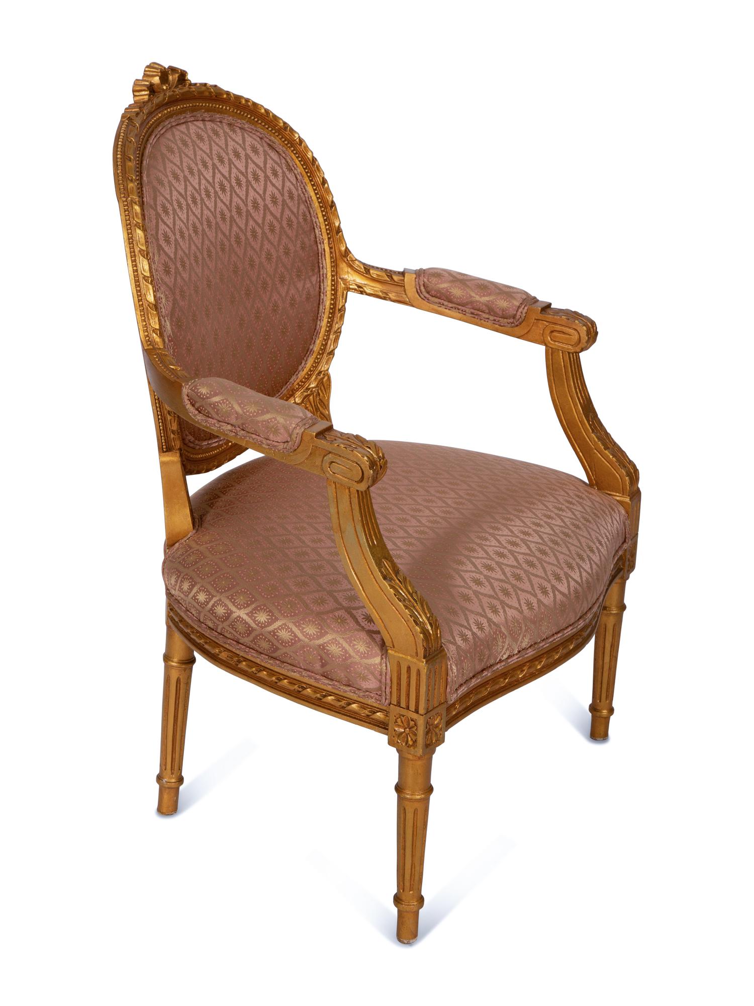 A Louis XVI Style Giltwood Fauteuil