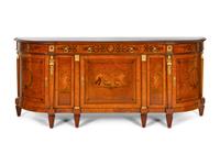 A Pair of Large Empire Style Gilt Bronze-Mounted Marquetry Console Cabinets