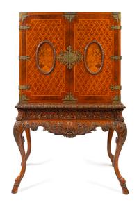 A Queen Anne Style Marquetry Cabinet on Stand Height 63 1/4 x width 36 x depth 24 inches. — 20TH CENTURY