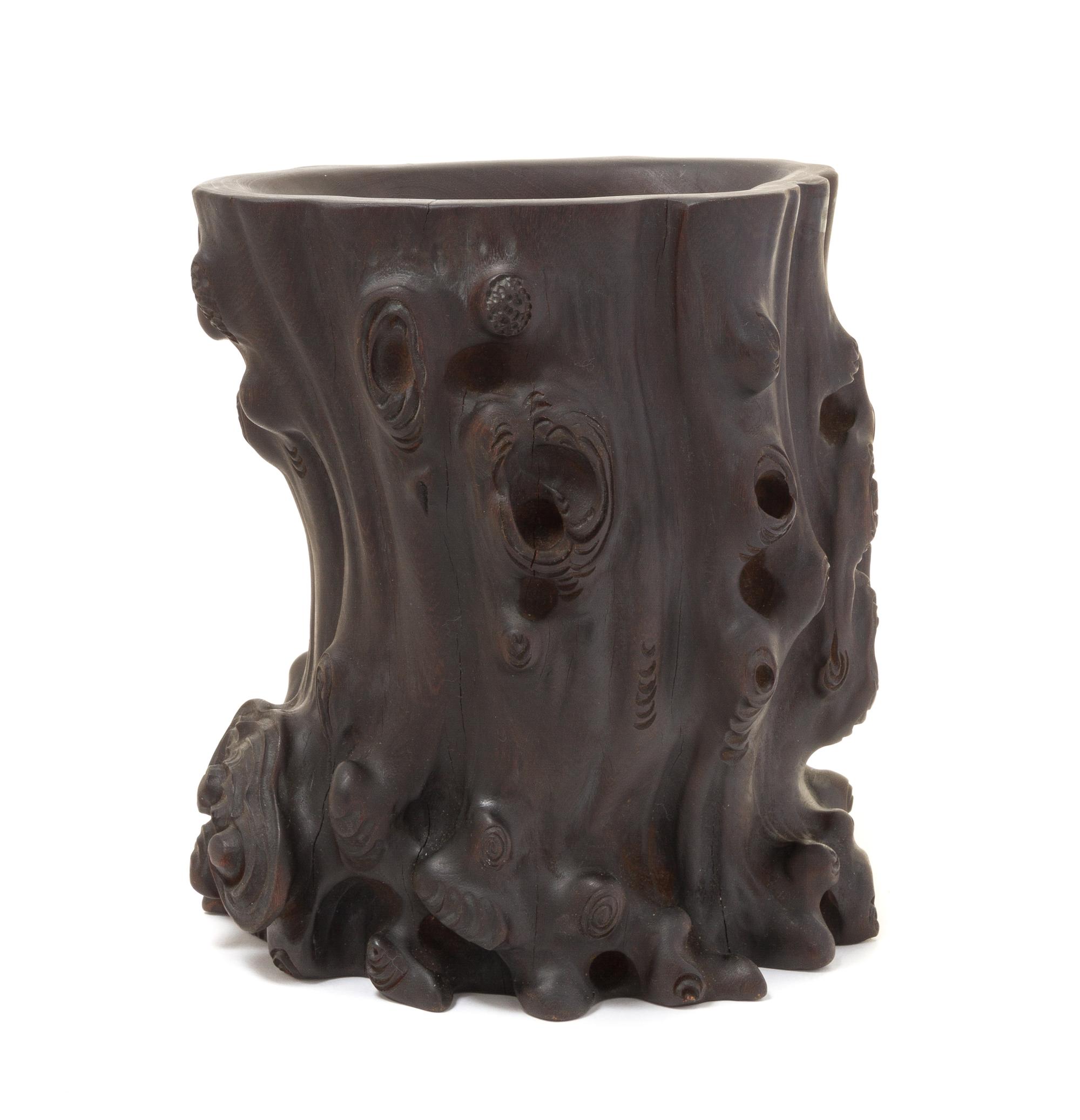 A Zitan Brush Pot, Bitong Height 8 inches.