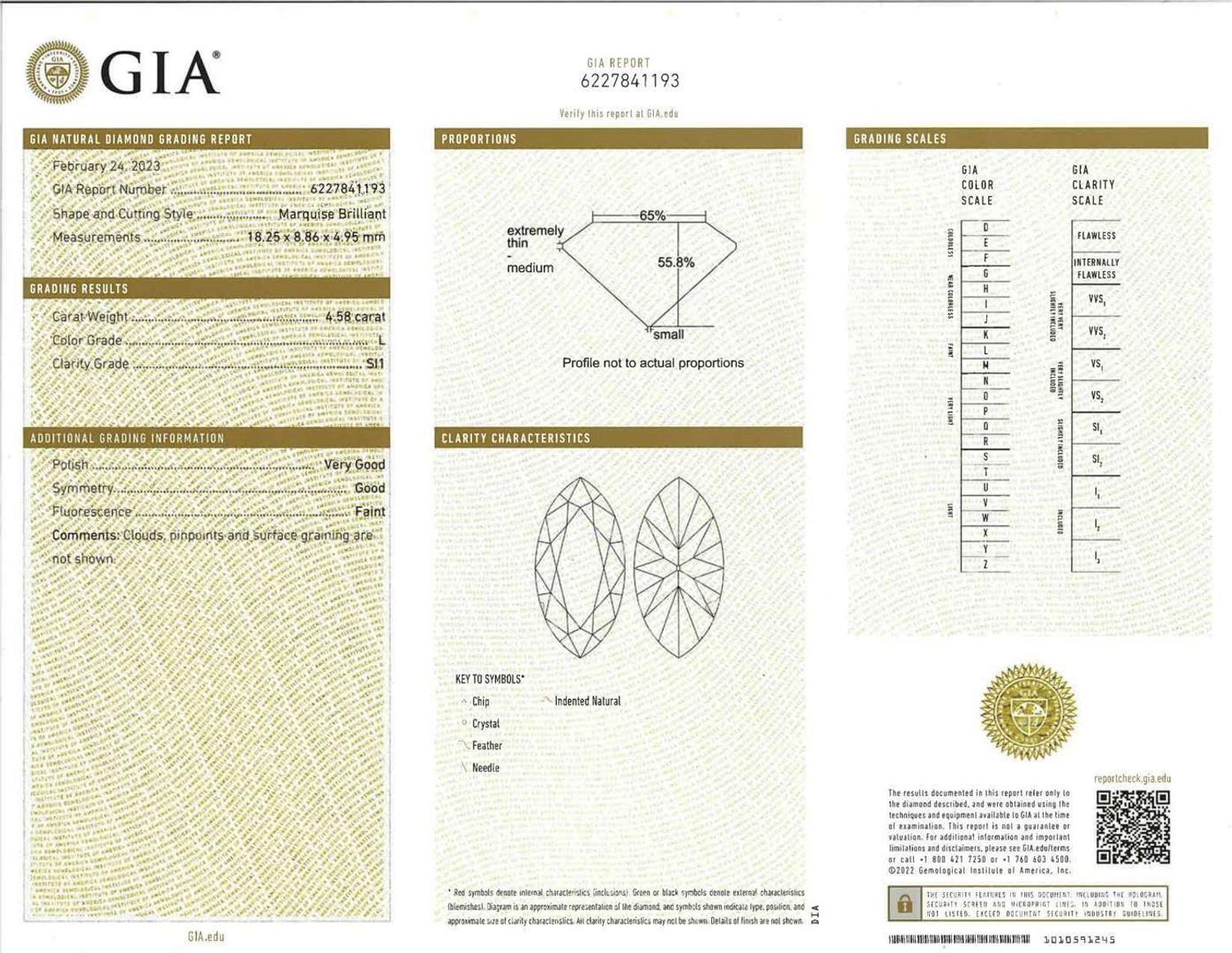 A Platinum and 18K Yellow Gold and Diamond Ring 4.58 Marquise Brilliant-Cut, GIA Certified