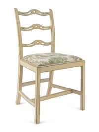 A Set of Four George III Cream and Green-Painted Ladder-Back Dining Chairs
