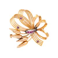 RETRO, BICOLOR GOLD AND RUBY BROOCH