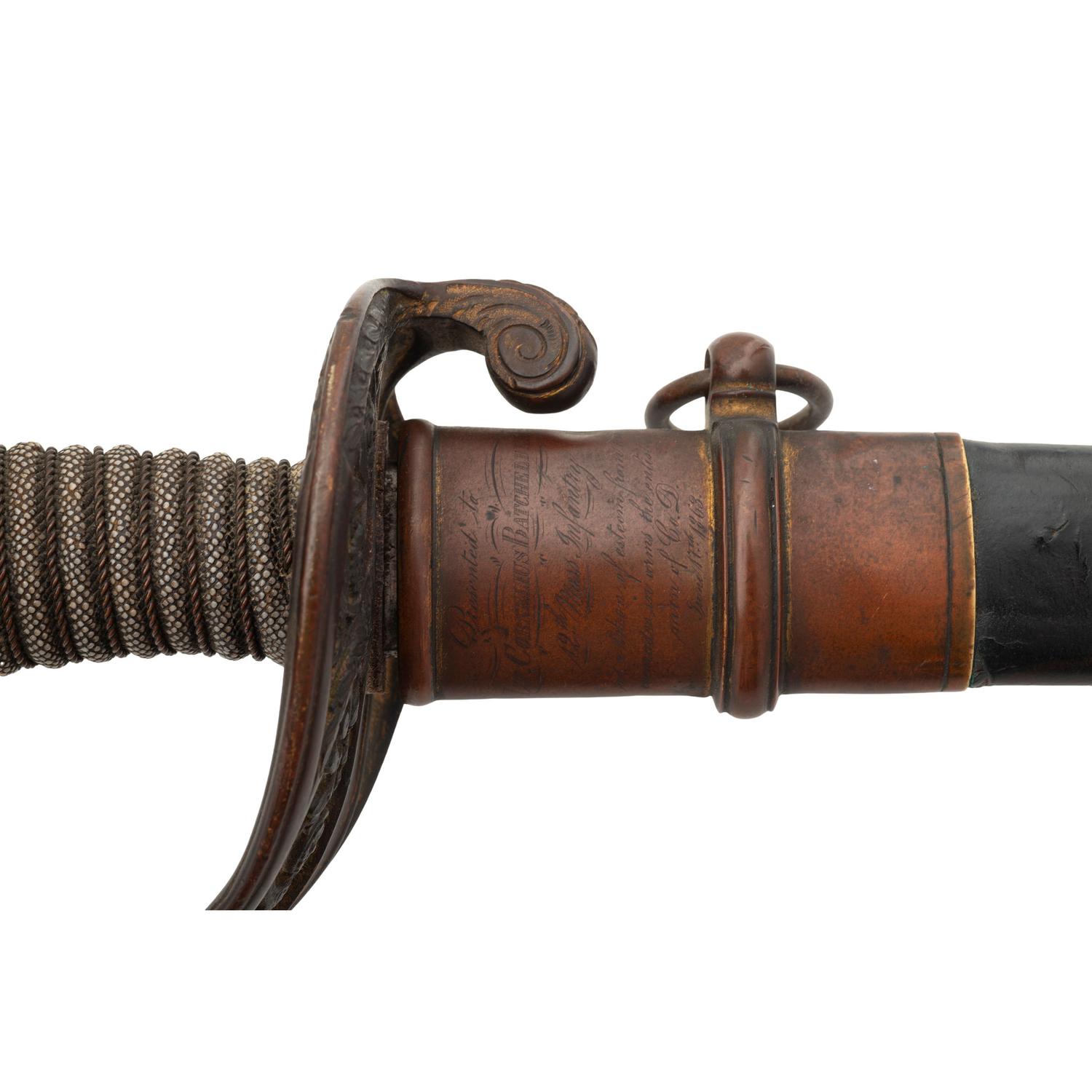 Ames Model 1850 Foot Officers Sword Presented to Lt. Cornelius Batchelder - 12th Mass Infantry - WIA at Gettysburg