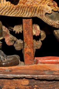 A Tibetan or Bhutanese Polychromed Wood Figure of Chakrasamvara and Consort