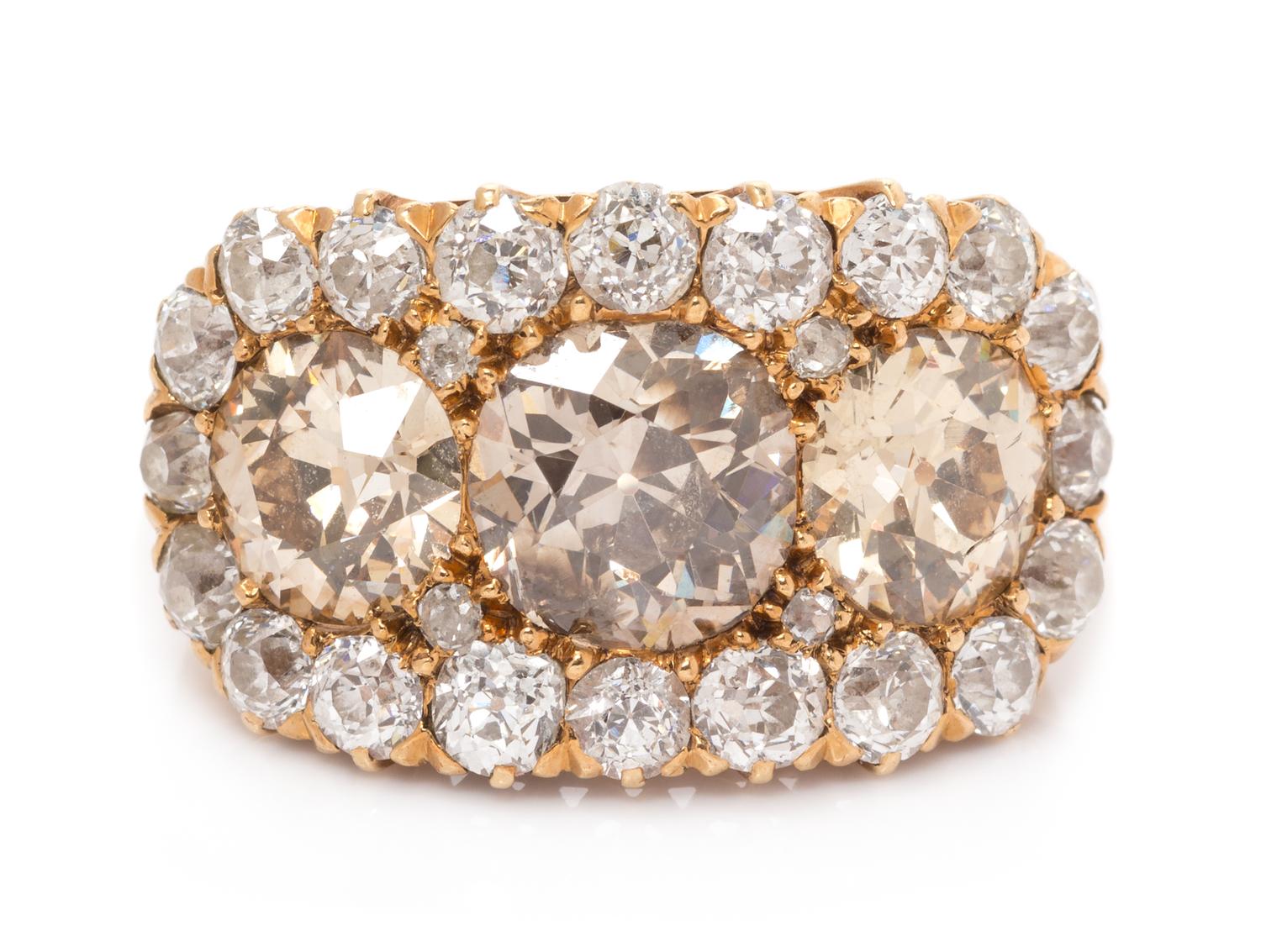 A Victorian Rose Gold, Colored Diamond and Diamond Cluster Ring, 3.10 dwts.