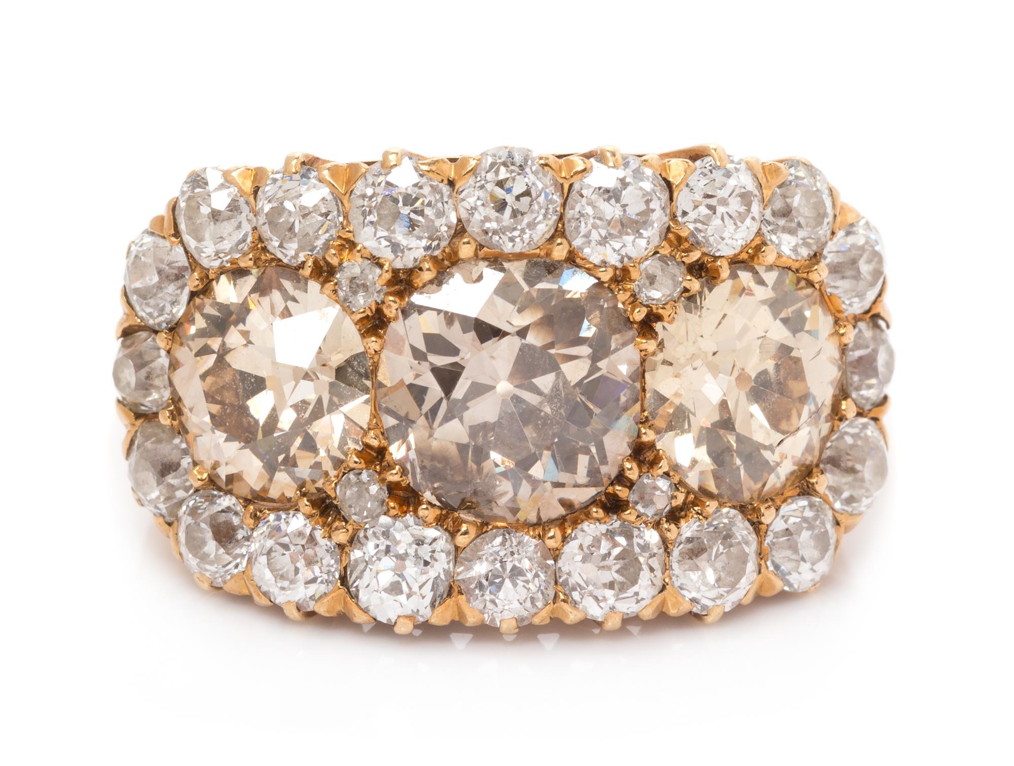 A Victorian Rose Gold, Colored Diamond and Diamond Cluster Ring, 3.10 dwts.
