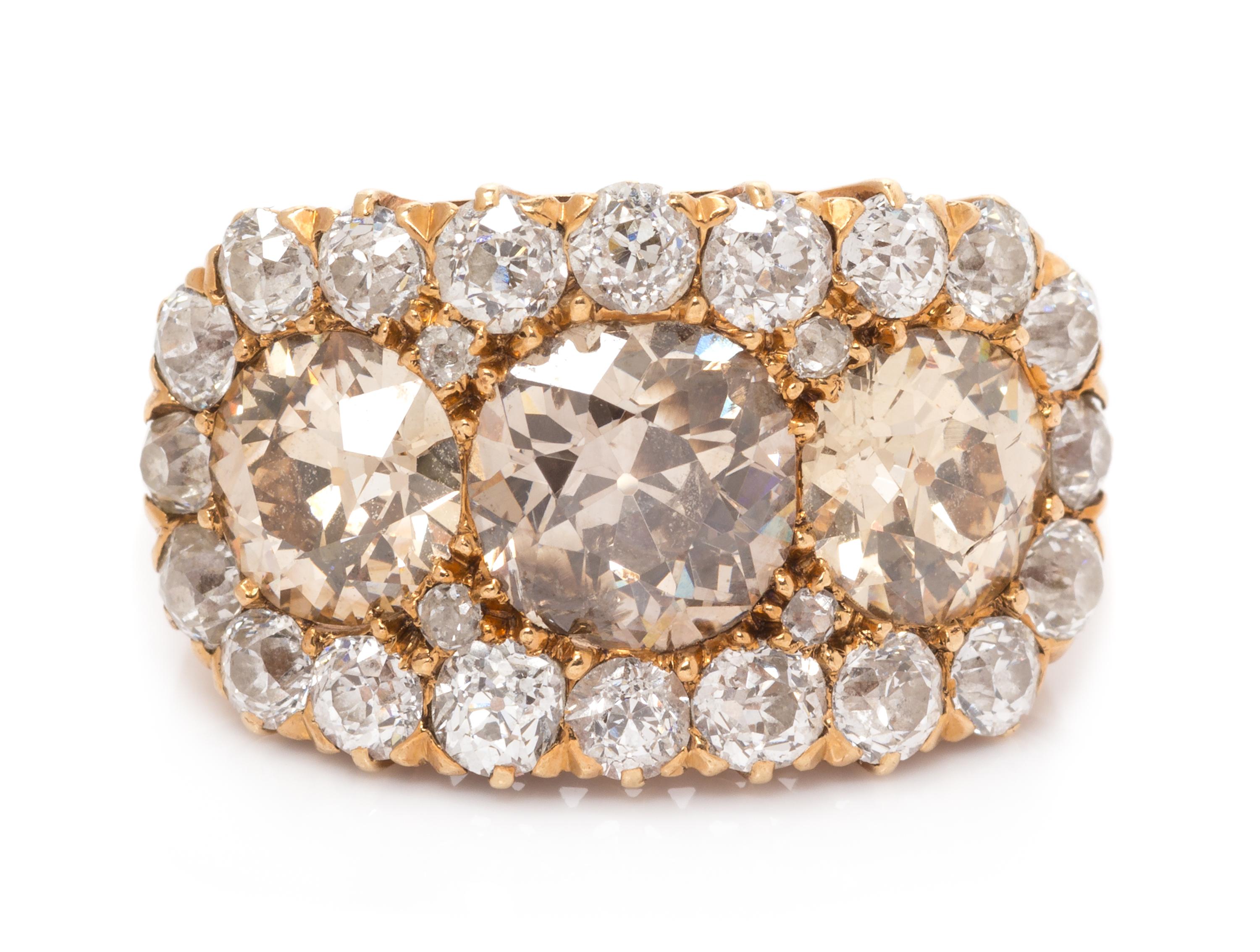 A Victorian Rose Gold, Colored Diamond and Diamond Cluster Ring, 3.10 dwts.