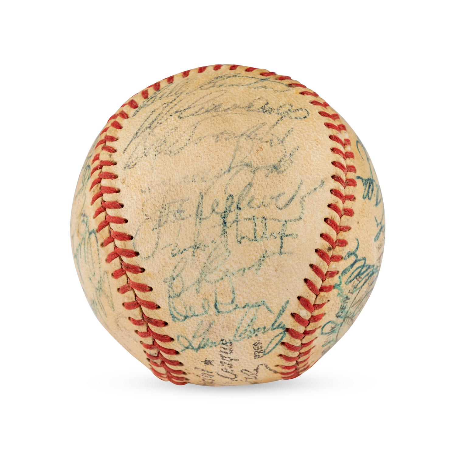 A 1957 World Series Champions Milwaukee Braves Team Signed Autograph Baseball Including Hank Aaron (JSA Letter of Authenticity),