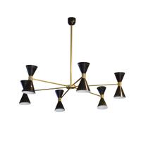 A Brass and Enamel Six-Arm Chandelier in the Style of Stilnovo 48" W x 48" D x 39.5" H — Italy, 20th Century