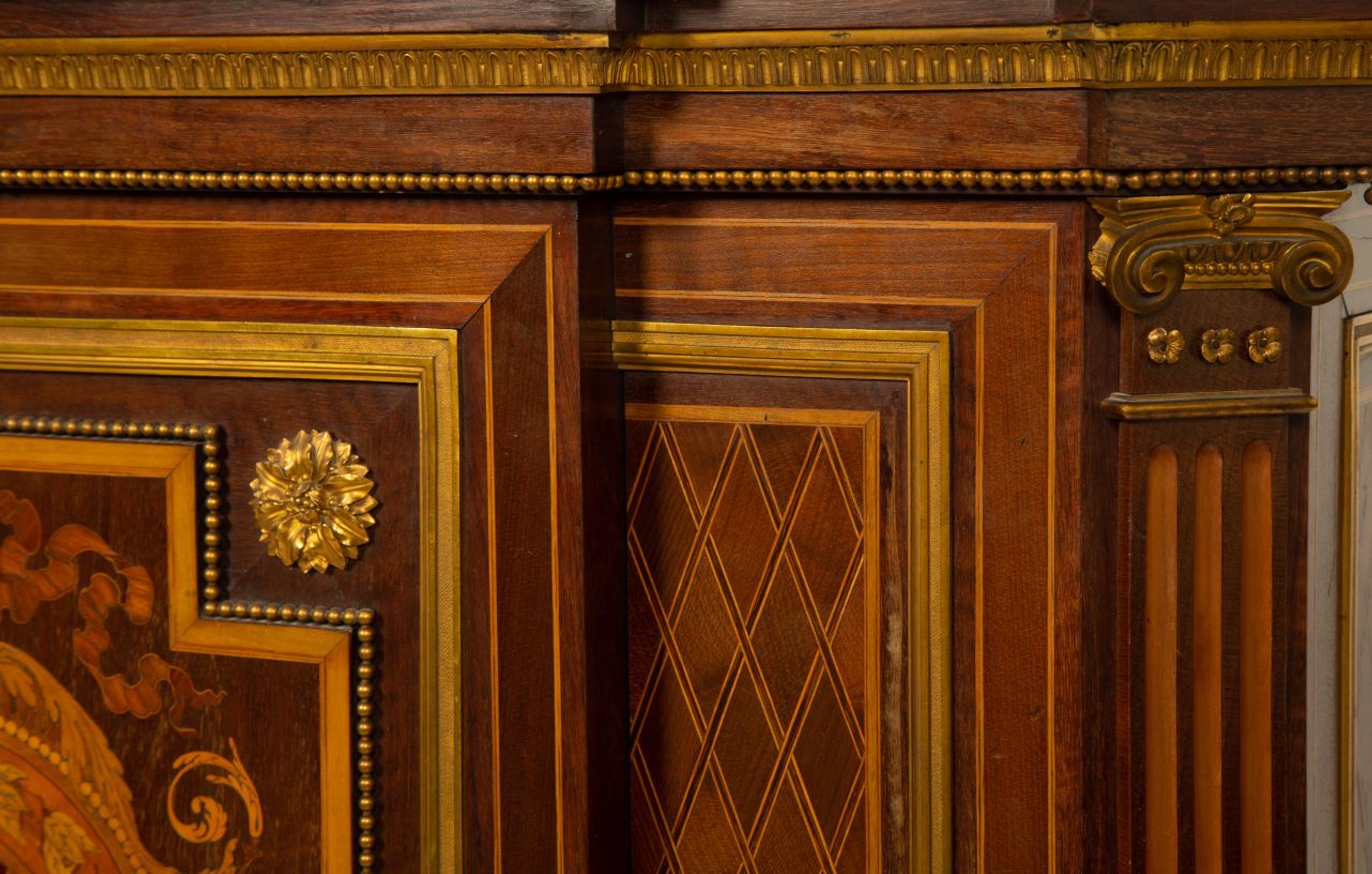 A Near Pair of Napoleon III Marquetry Tulipwood Marble Top Side Cabinets — 19TH CENTURY
