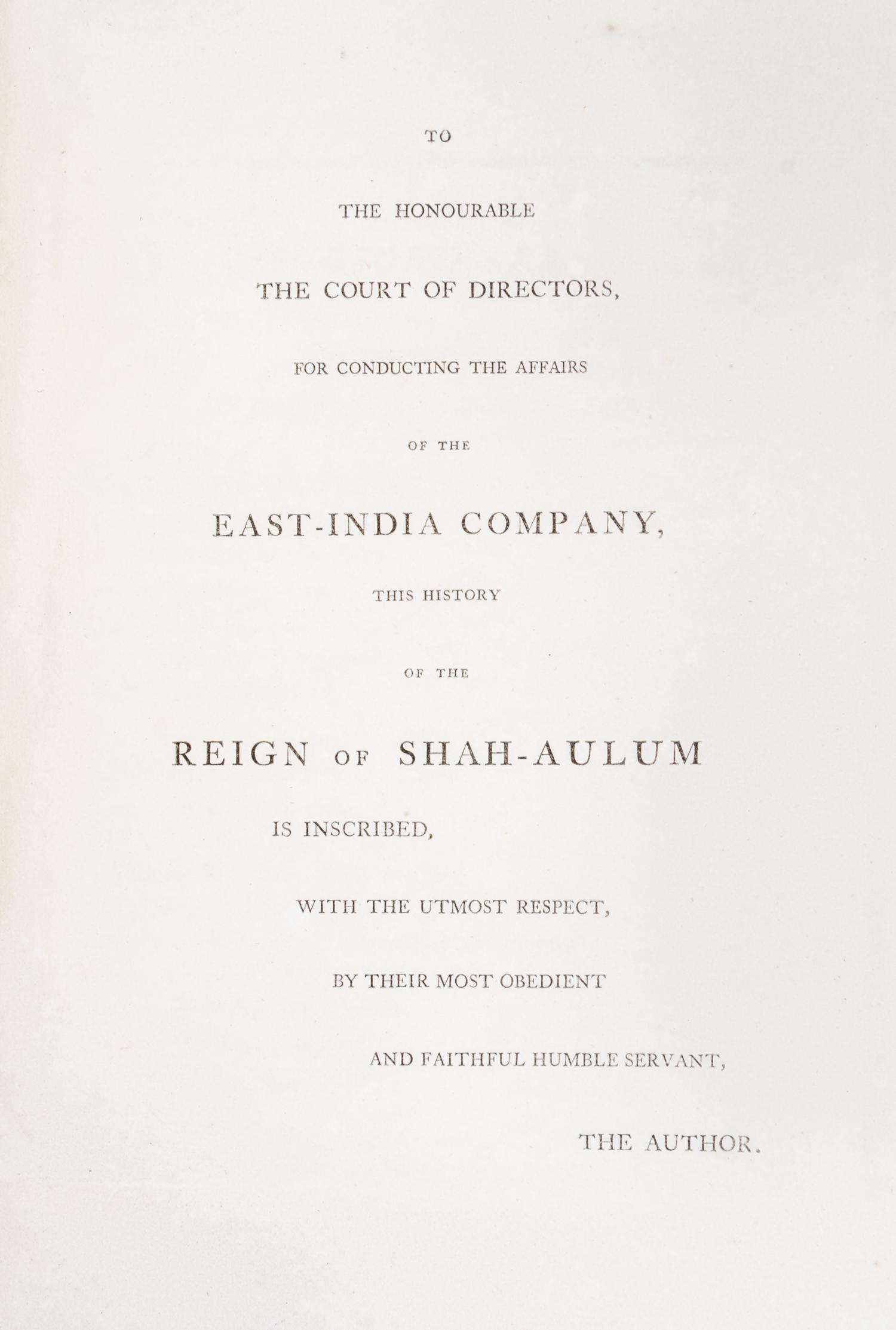 FRANCKLIN, WILLIAM. History of the Reign of Shah-Alum. London, 1798.