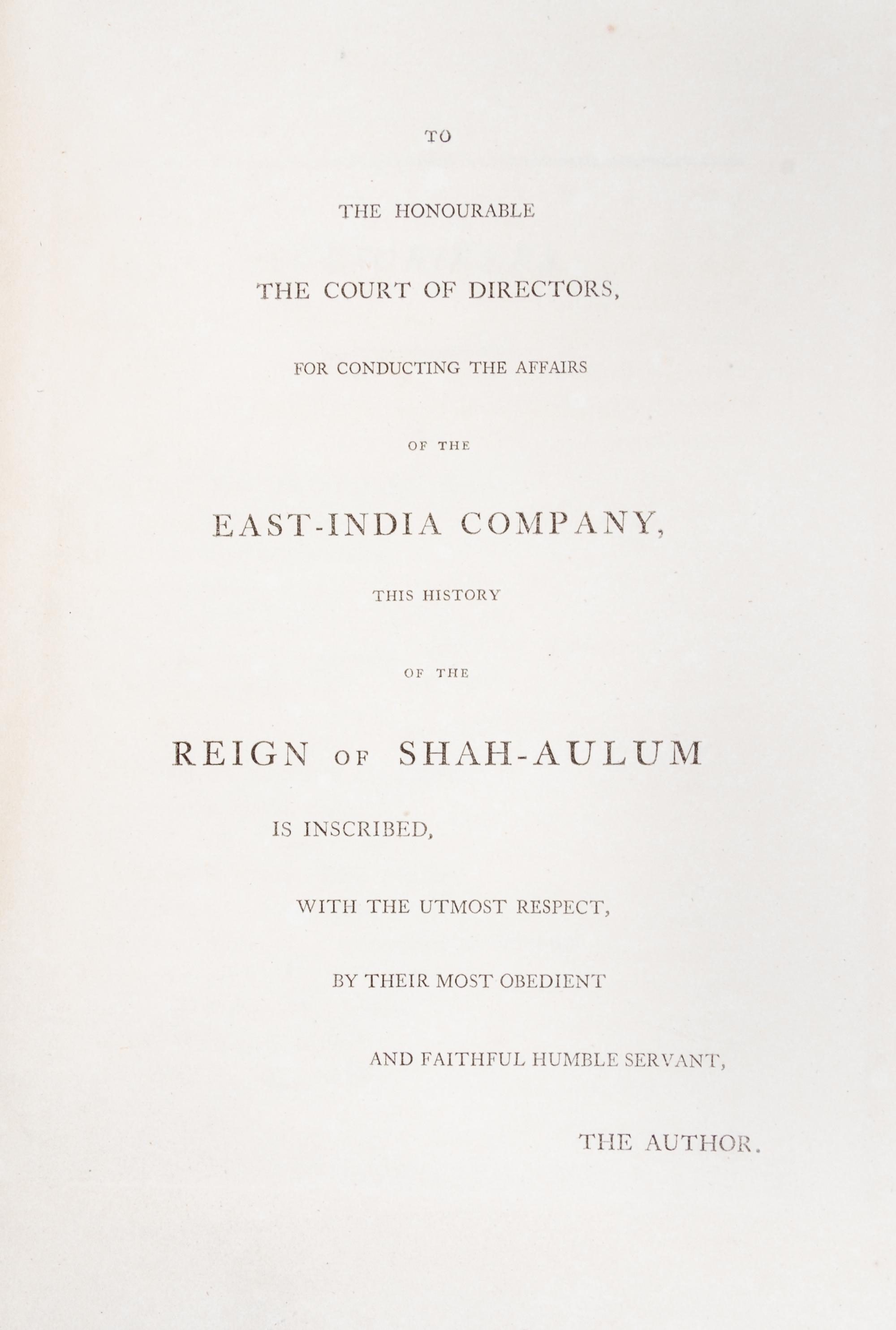 FRANCKLIN, WILLIAM. History of the Reign of Shah-Alum. London, 1798.
