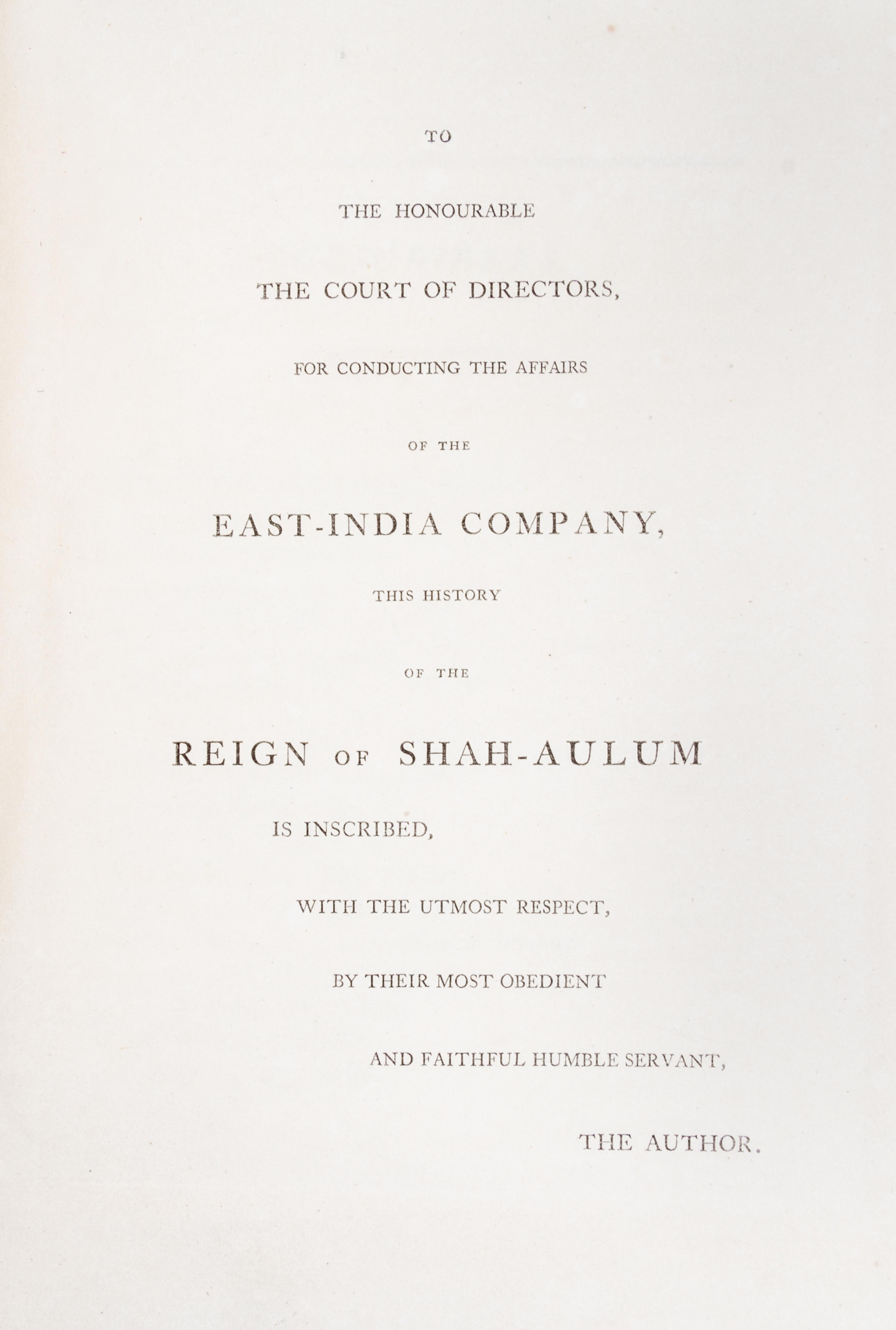 FRANCKLIN, WILLIAM. History of the Reign of Shah-Alum. London, 1798.