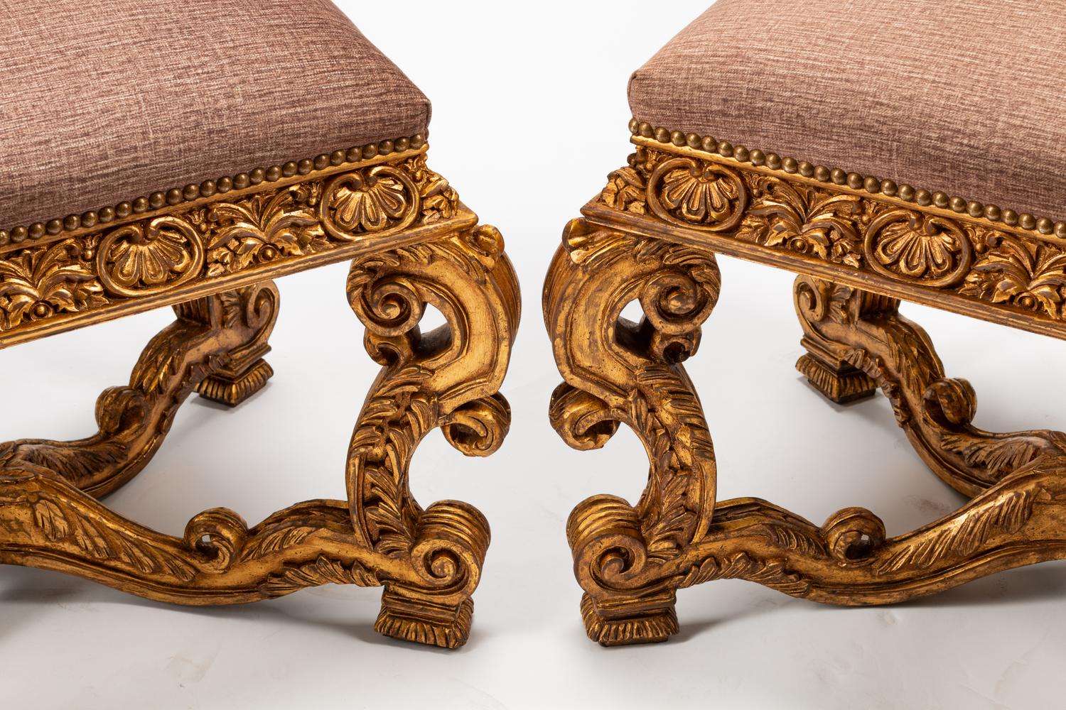 A Pair of Italian Baroque Style Giltwood Stools