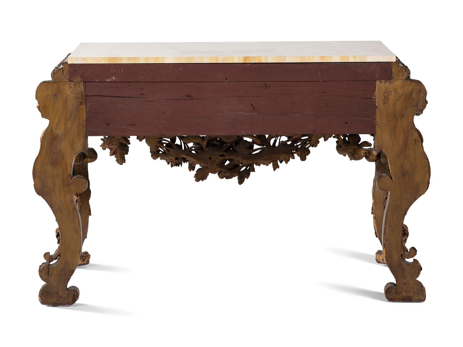 An Italian Baroque Style Carved Giltwood Marble-Top Console Table