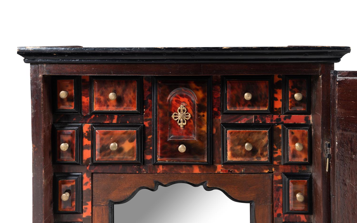 A Continental Tortoiseshell and Faux Tortoiseshell Veneered Collector's Cabinet