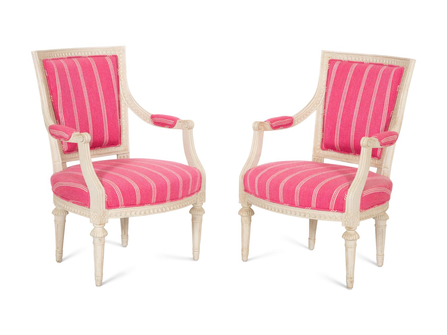 A Pair of Louis XVI Style White Painted Fauteuils