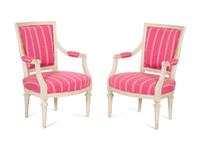 A Pair of Louis XVI Style White Painted Fauteuils