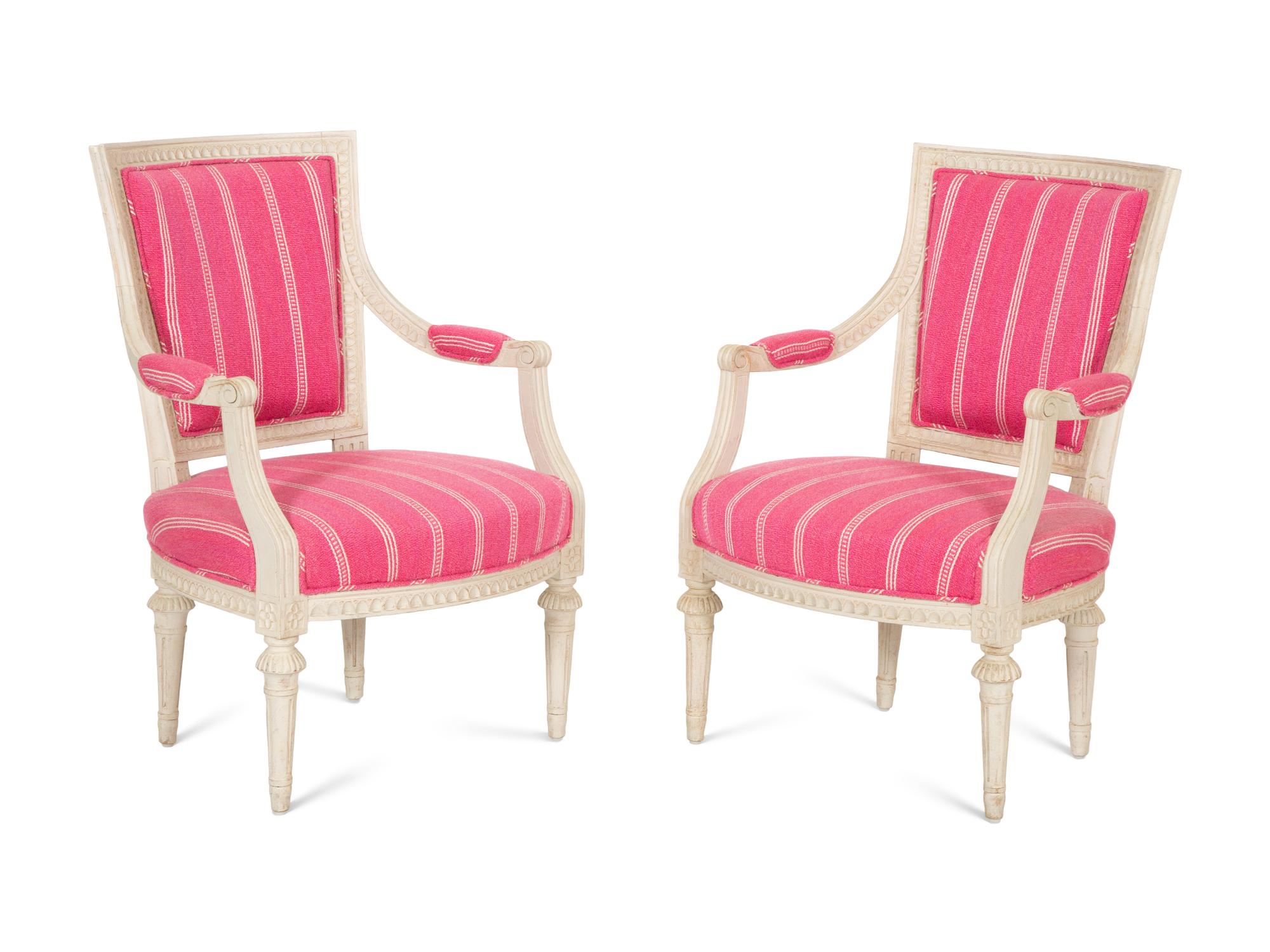 A Pair of Louis XVI Style White Painted Fauteuils