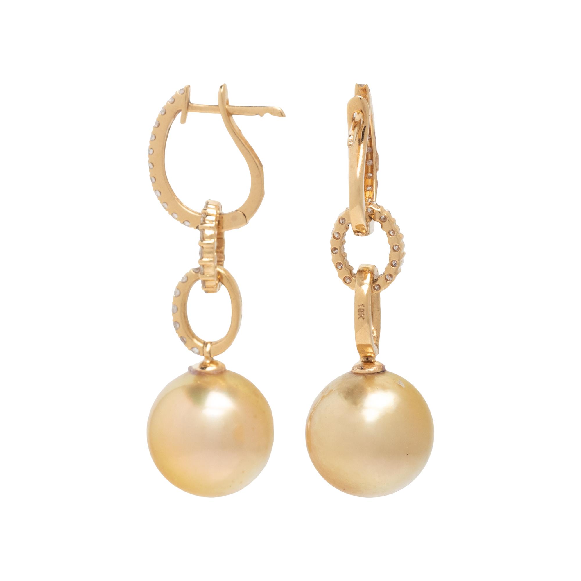 GOLDEN SOUTH SEA CULTURED PEARL AND DIAMOND EARRINGS