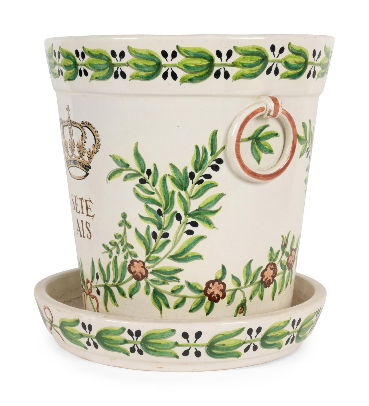 A Portuguese Polychrome Glazed Jardini è re and Tray