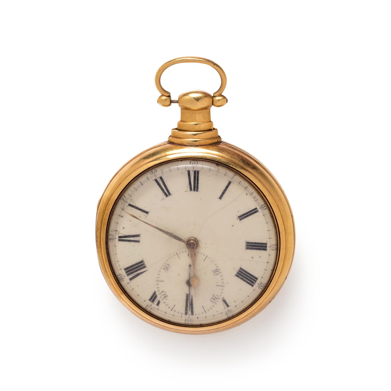 BRITISH, 18K YELLOW GOLD OPEN FACE POCKET WATCH