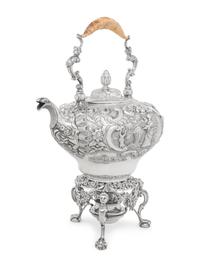 A George III Silver Chinoiserie Decorated Kettle