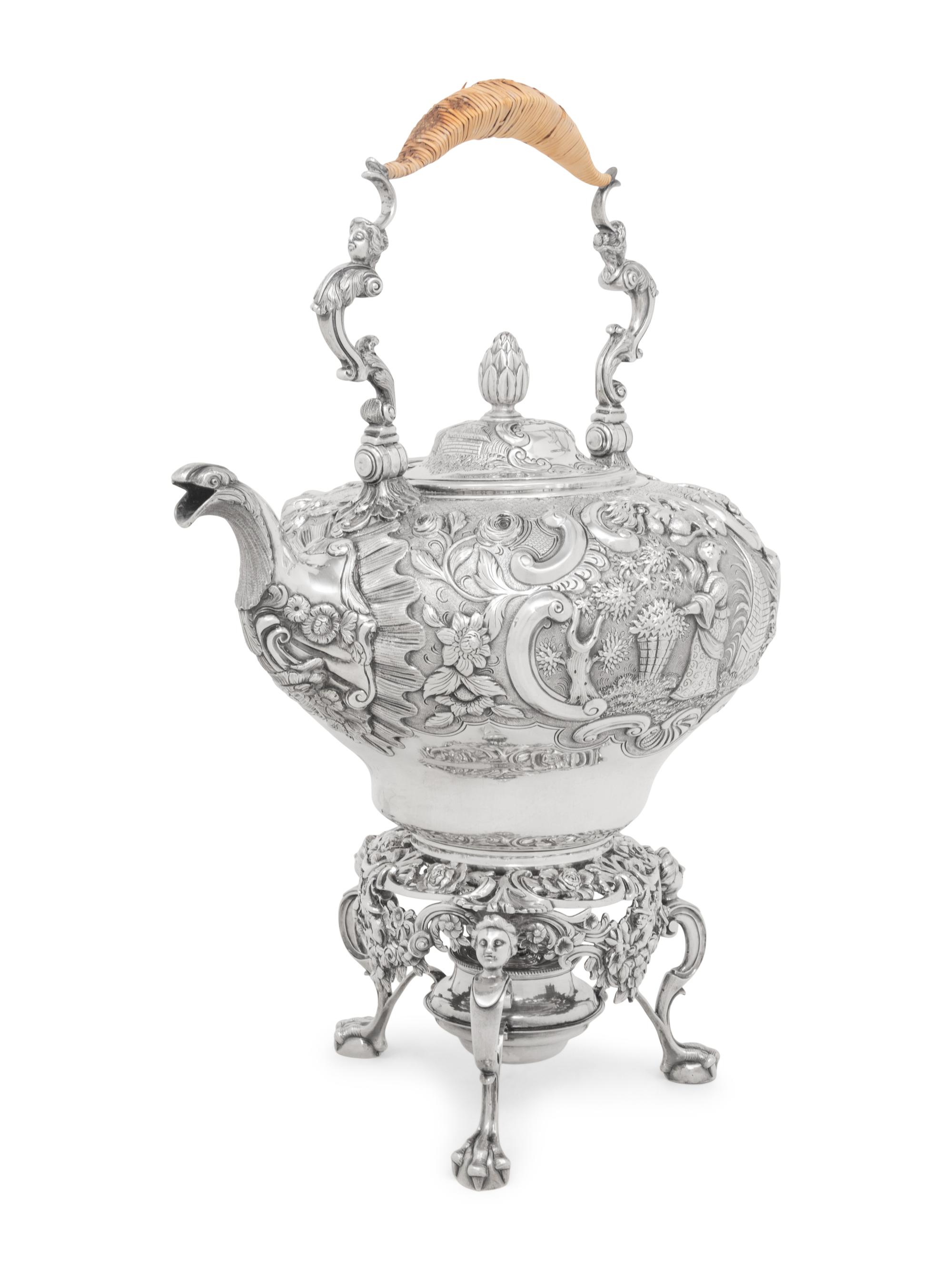 A George III Silver Chinoiserie Decorated Kettle