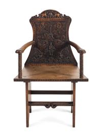 An Anglo-Burmese Carved Padouk Armchair