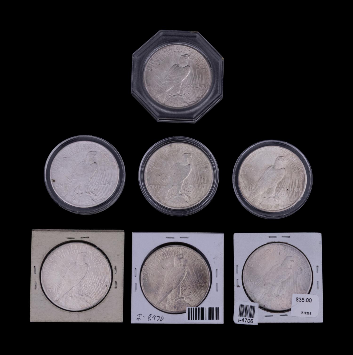 Seven 1925 Peace $1 Coins