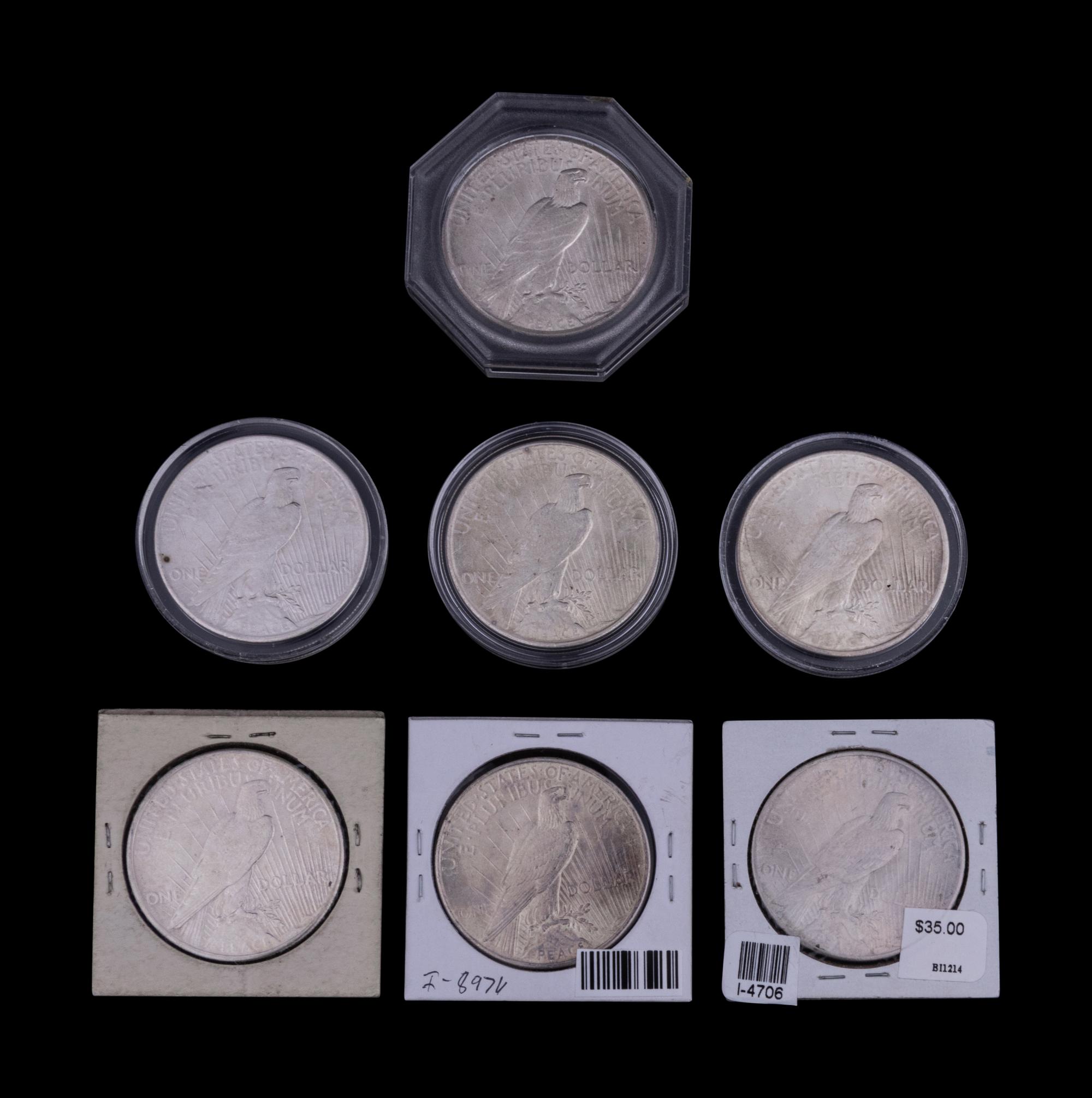 Seven 1925 Peace $1 Coins