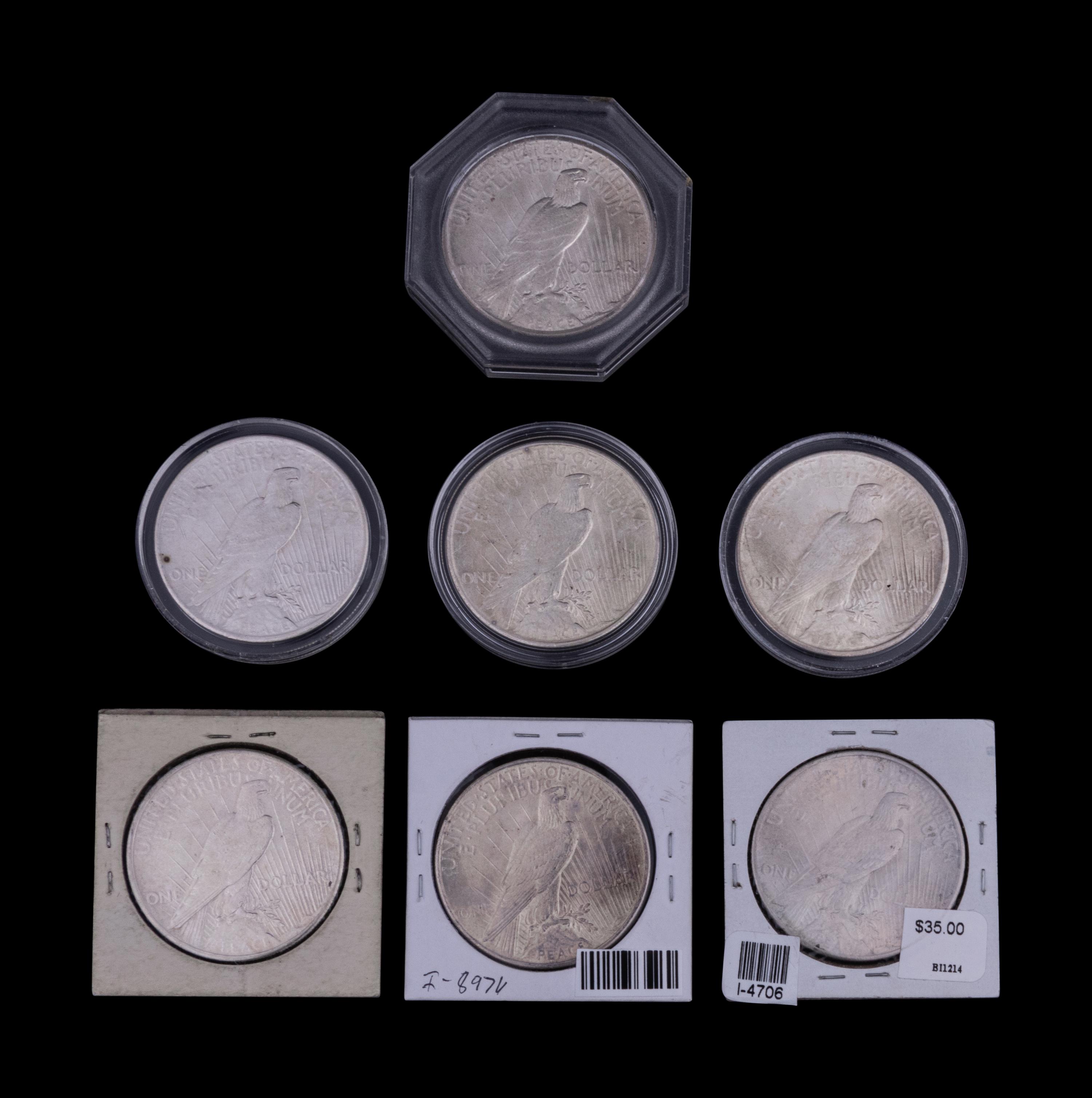 Seven 1925 Peace $1 Coins
