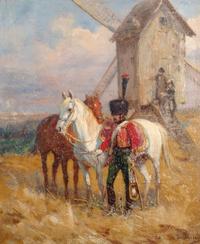 Raymond Disvarny, (Continental, 19th Century), Prussian Officer with White Horse