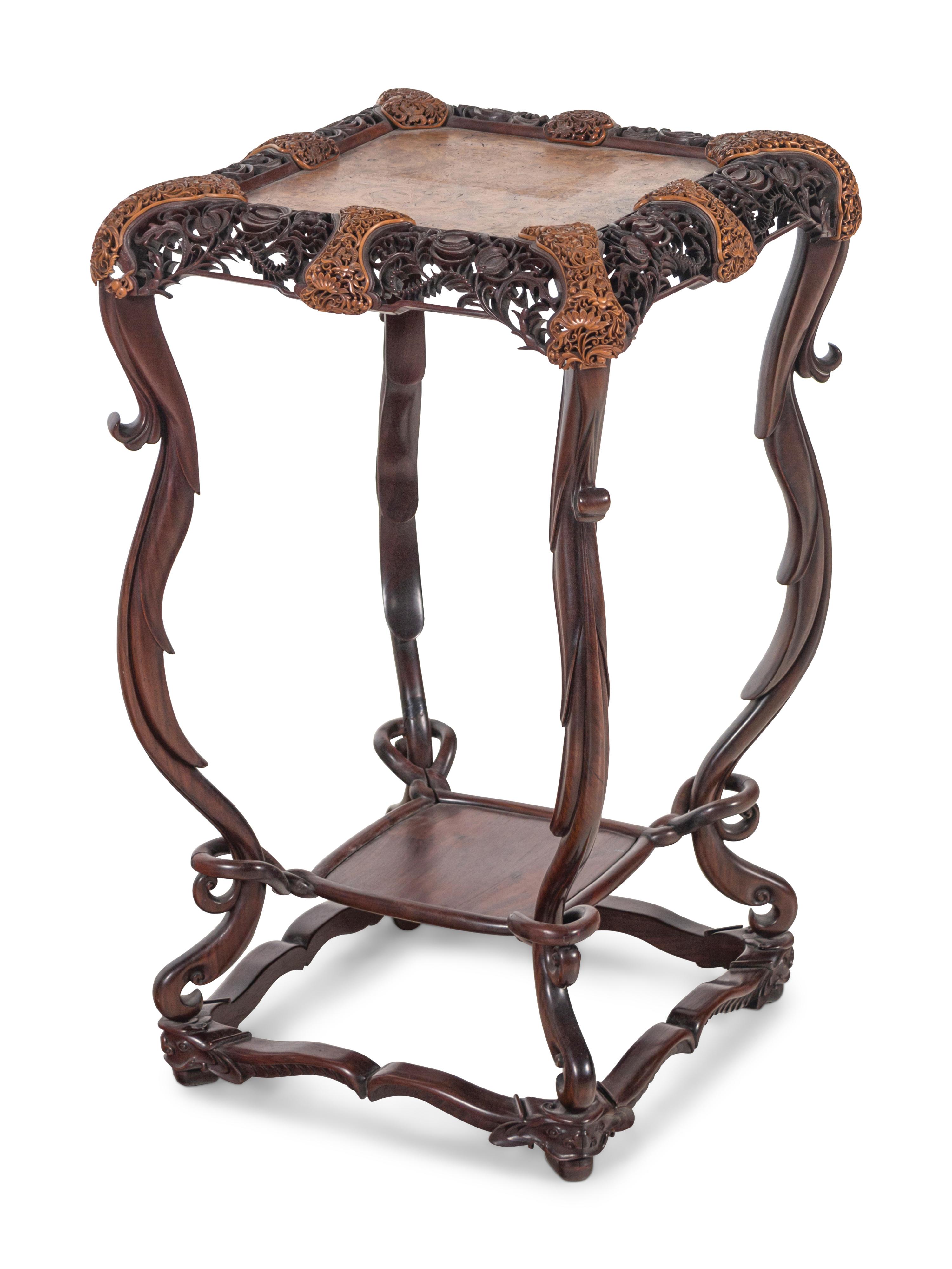 An Export Burlwood Top Hardwood Table