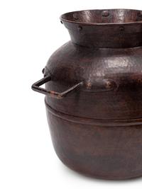A Pair of Large Iron Mounted Hammered Metal Jars