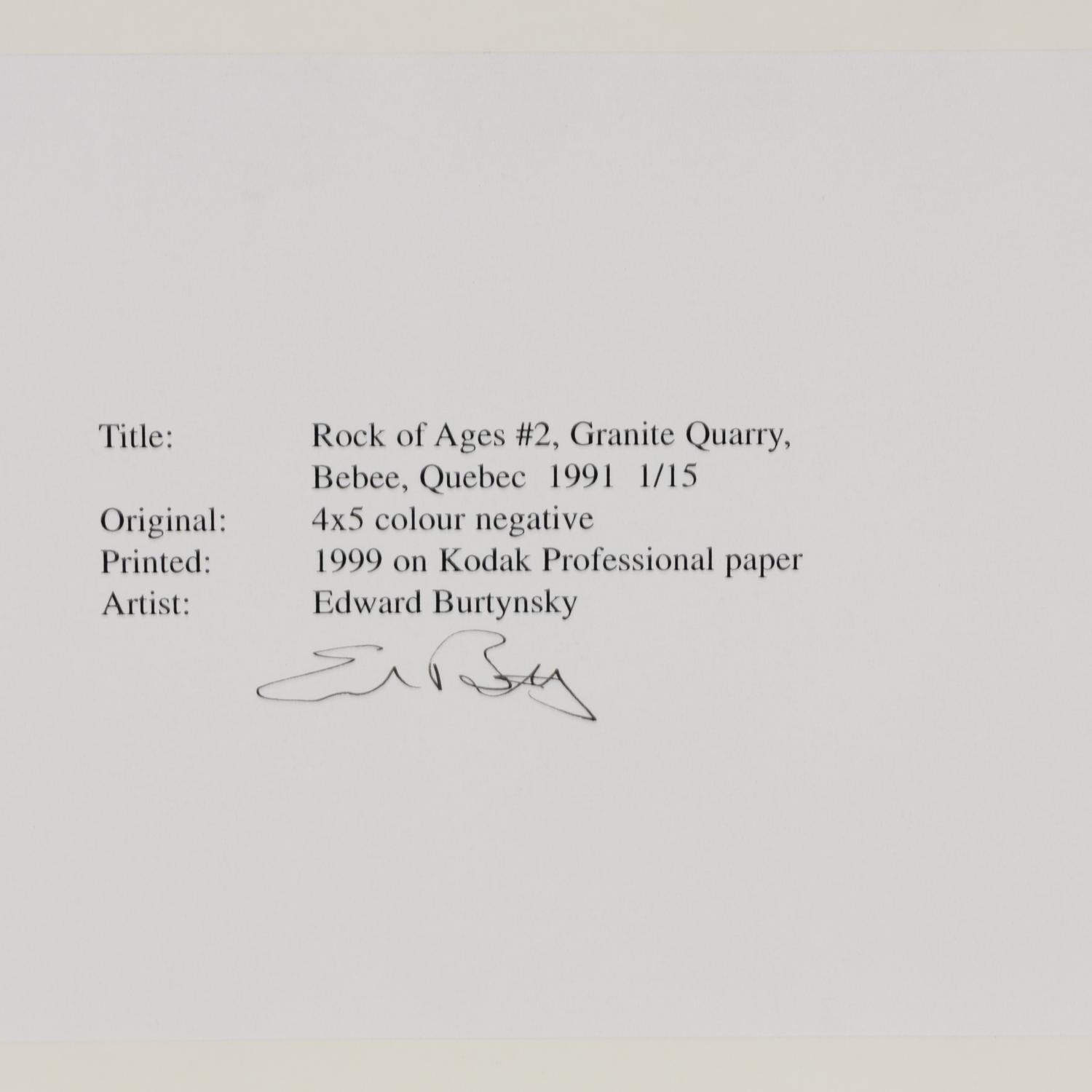 Rock of Ages #2, Granite Quarry, Bebee, Quebec , 1991; printed 1999