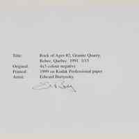 Rock of Ages #2, Granite Quarry, Bebee, Quebec , 1991; printed 1999