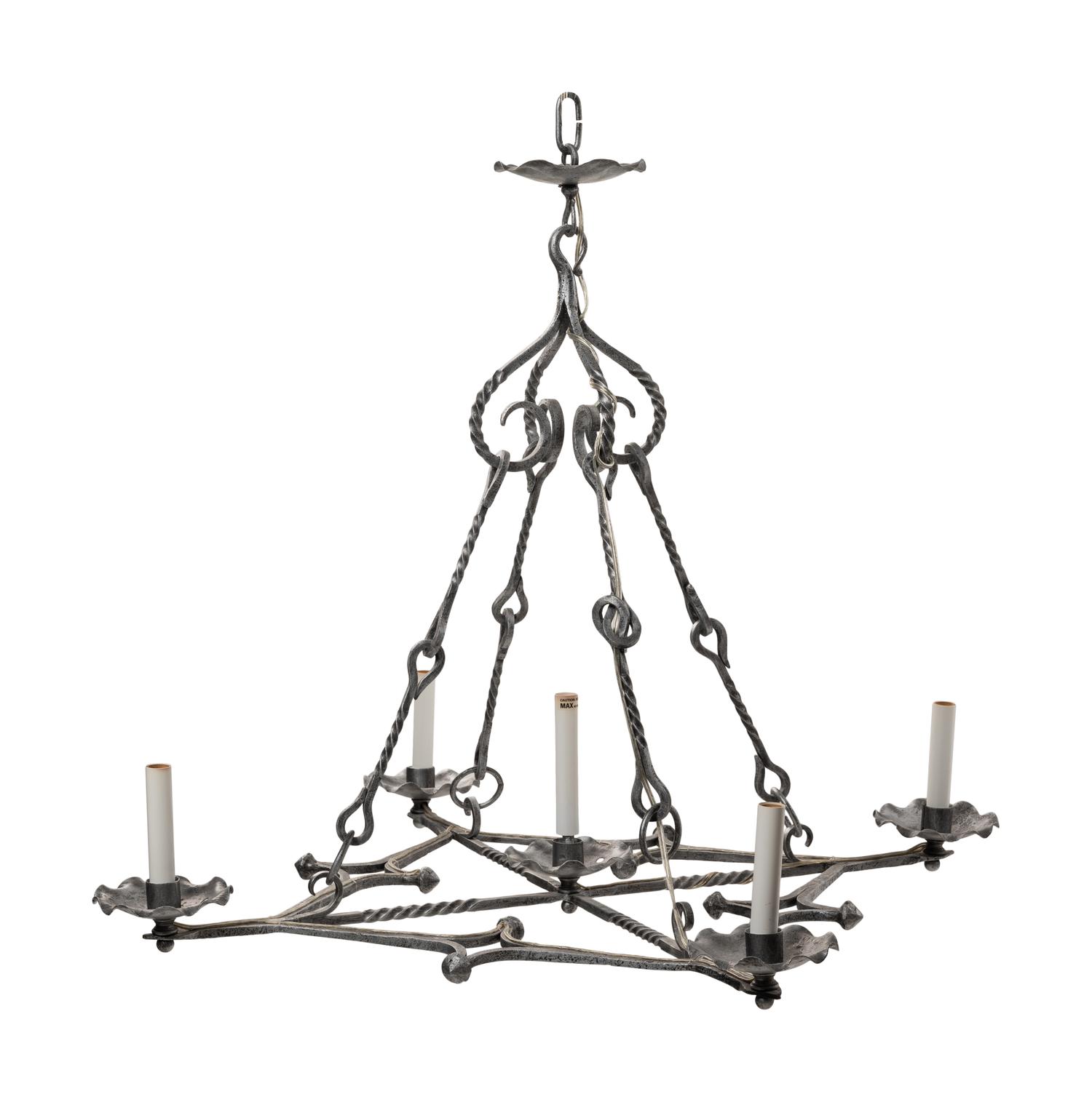 A Pair of Baroque Style Cast Metal Five-Light Ceiling Fixtures
