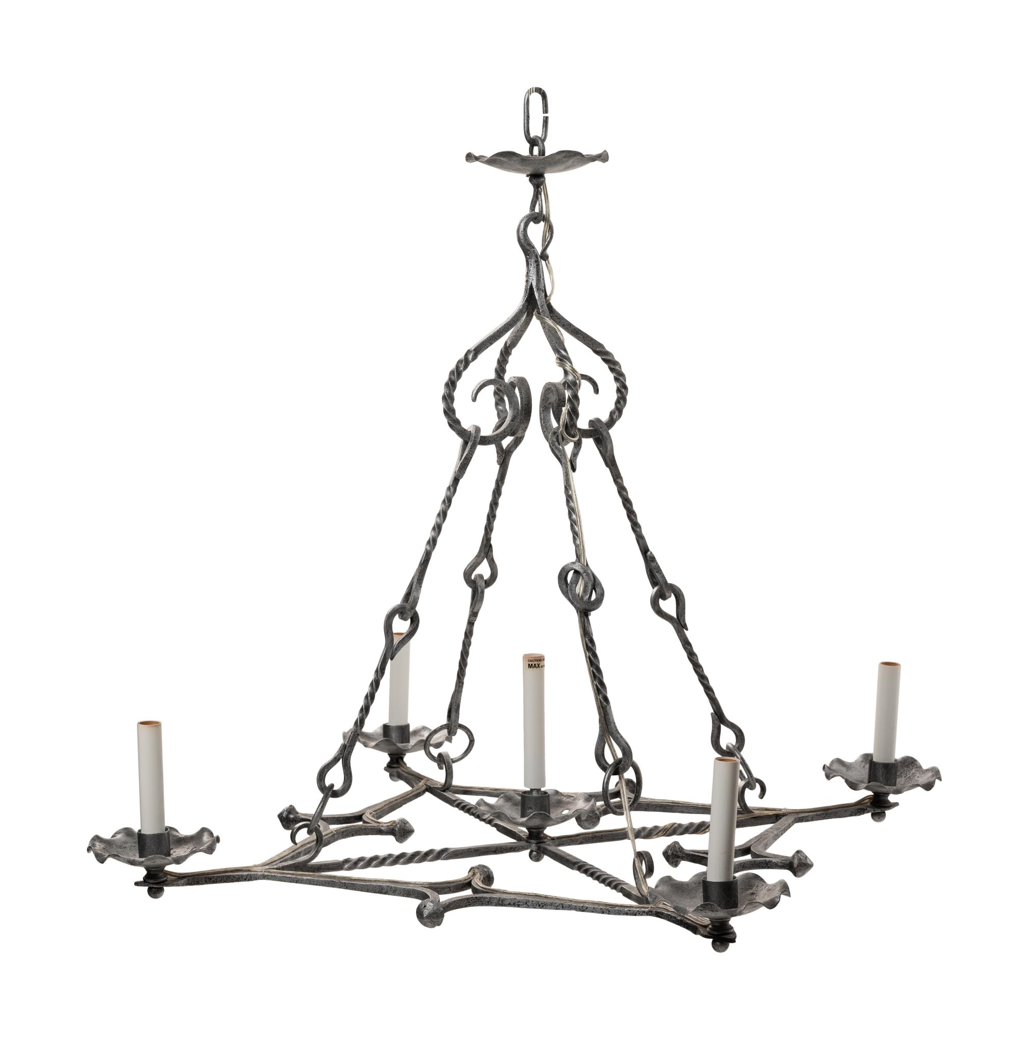 A Pair of Baroque Style Cast Metal Five-Light Ceiling Fixtures