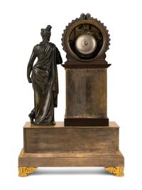 A French Gilt and Patinated Bronze Figural Mantel Clock