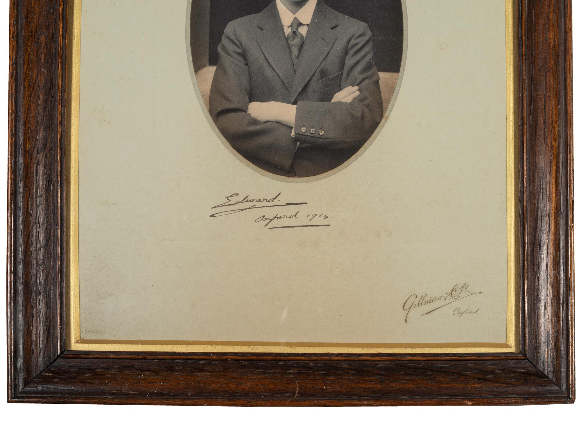 [ROYALTY]. WINDSOR, Edward, Duke of (1894-1972, "Edward VIII, King of England"). Photograph SIGNED ("Edward"), as Prince of Wales. Oxford, England, 1914.