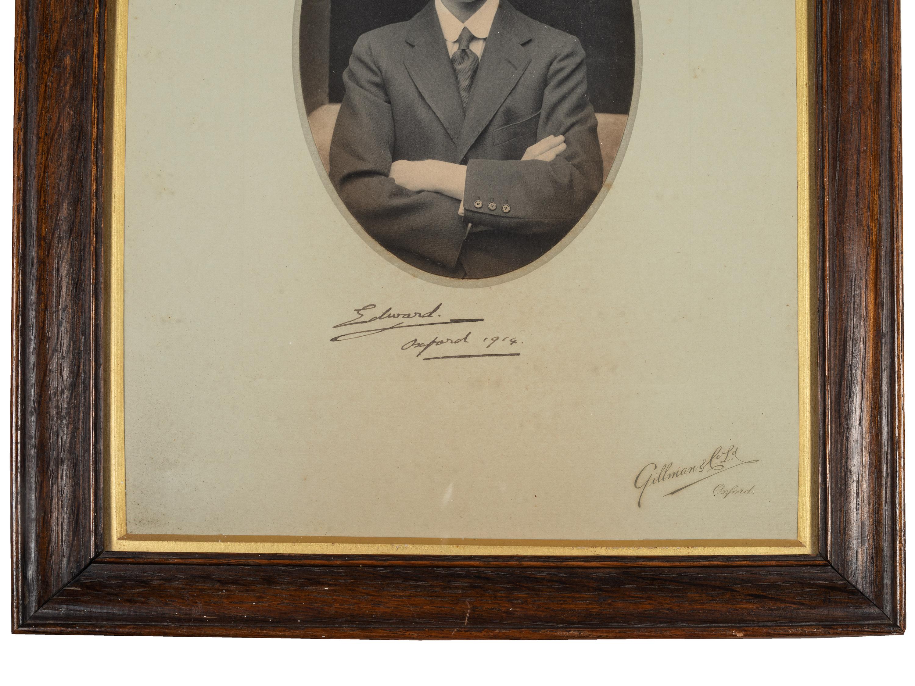 [ROYALTY]. WINDSOR, Edward, Duke of (1894-1972, "Edward VIII, King of England"). Photograph SIGNED ("Edward"), as Prince of Wales. Oxford, England, 1914.