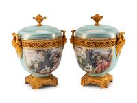 A Pair of Gilt-Bronze-Mounted Sevres Style Porcelain Potpourri