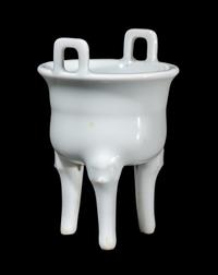 A Miniature Chinese White Glazed Porcelain Ding Vessel
