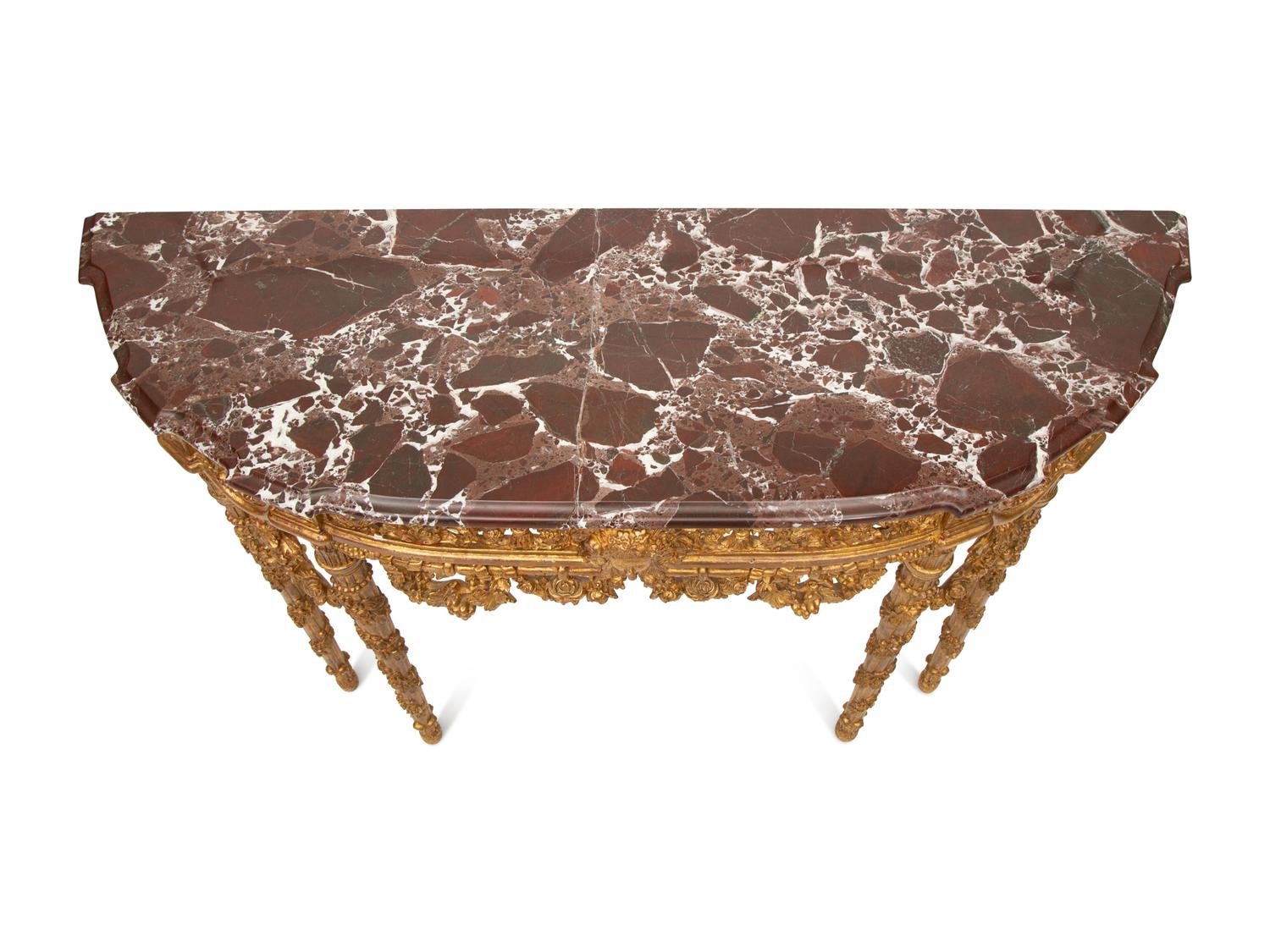 A Régence Style Giltwood Marble Top Console Table