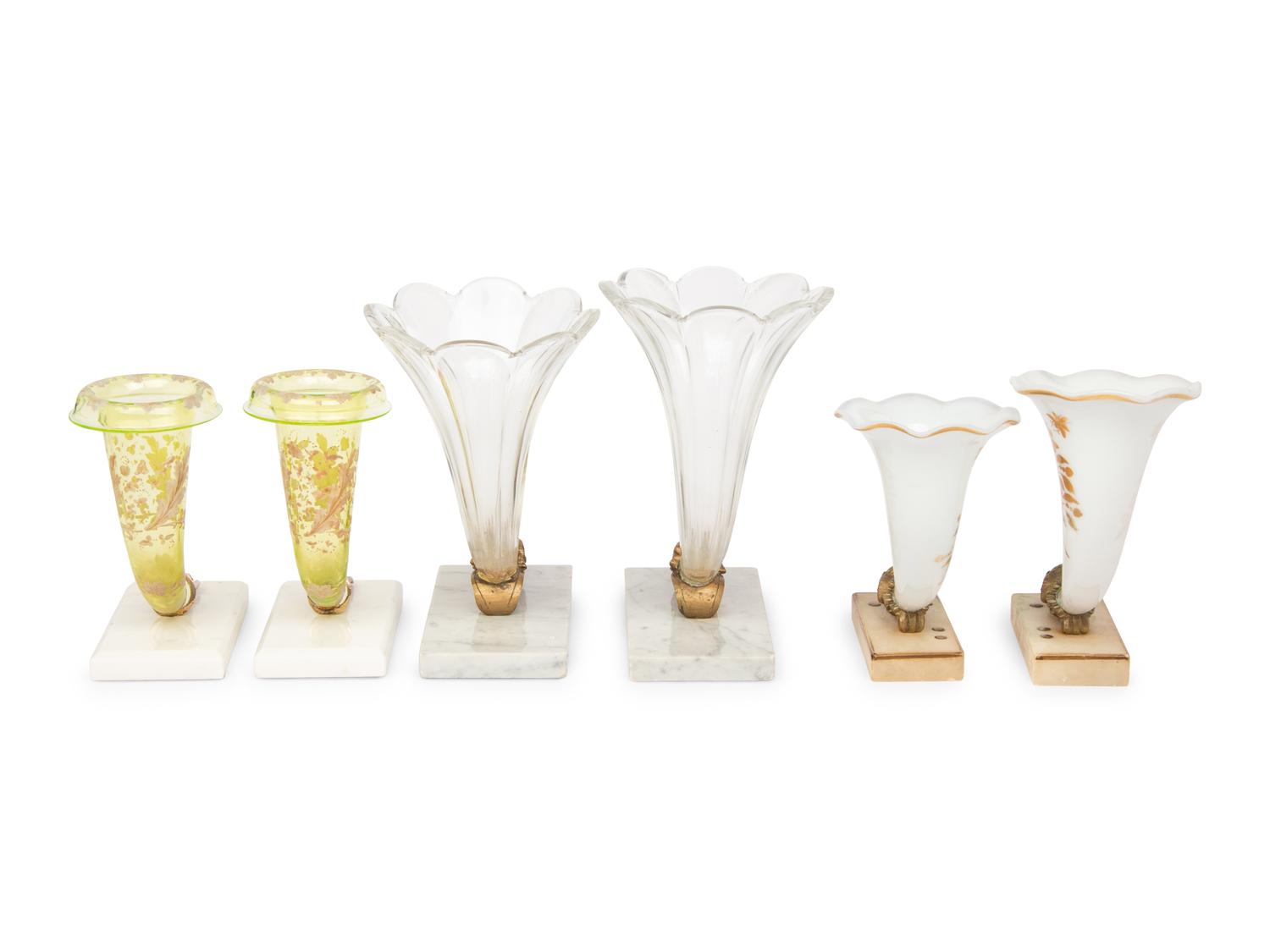 A Group of Gilt Metal Mounted Glass Rhyton Vases