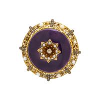 DIAMOND, SEED PEARL, ENAMEL AND YELLOW GOLD BROOCH